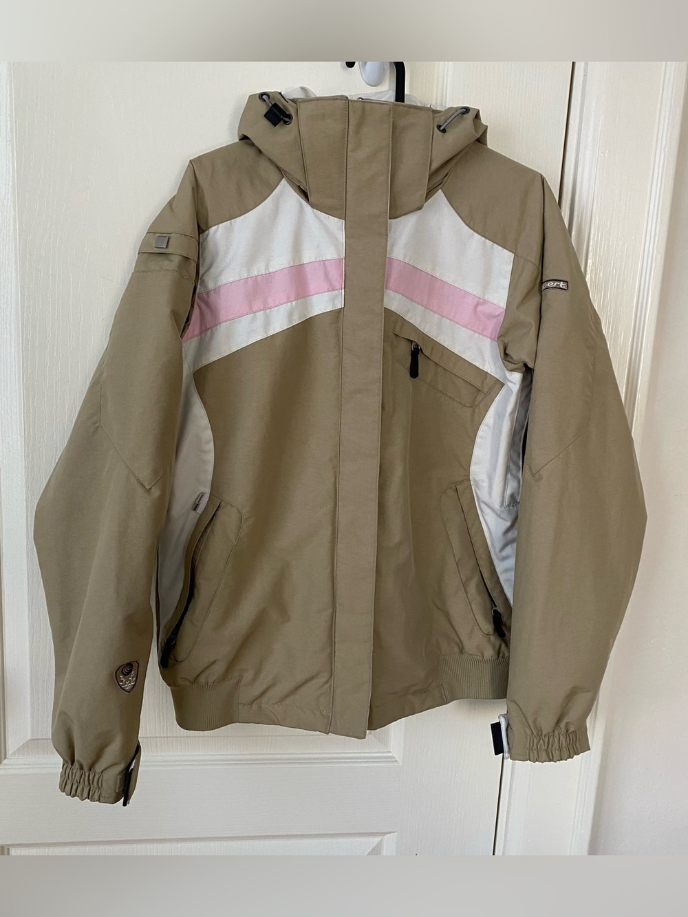 Columbia Women's Khaki Pink Y2K Outdoor Winter Zip Up Ski Snowboard Jacket S